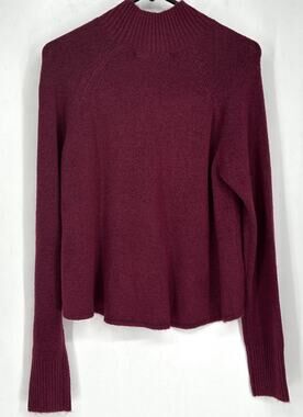 XCVI Wearables Burgundy Mock Neck Sweater M Raglan Swing A-Line Ribbed Cuff